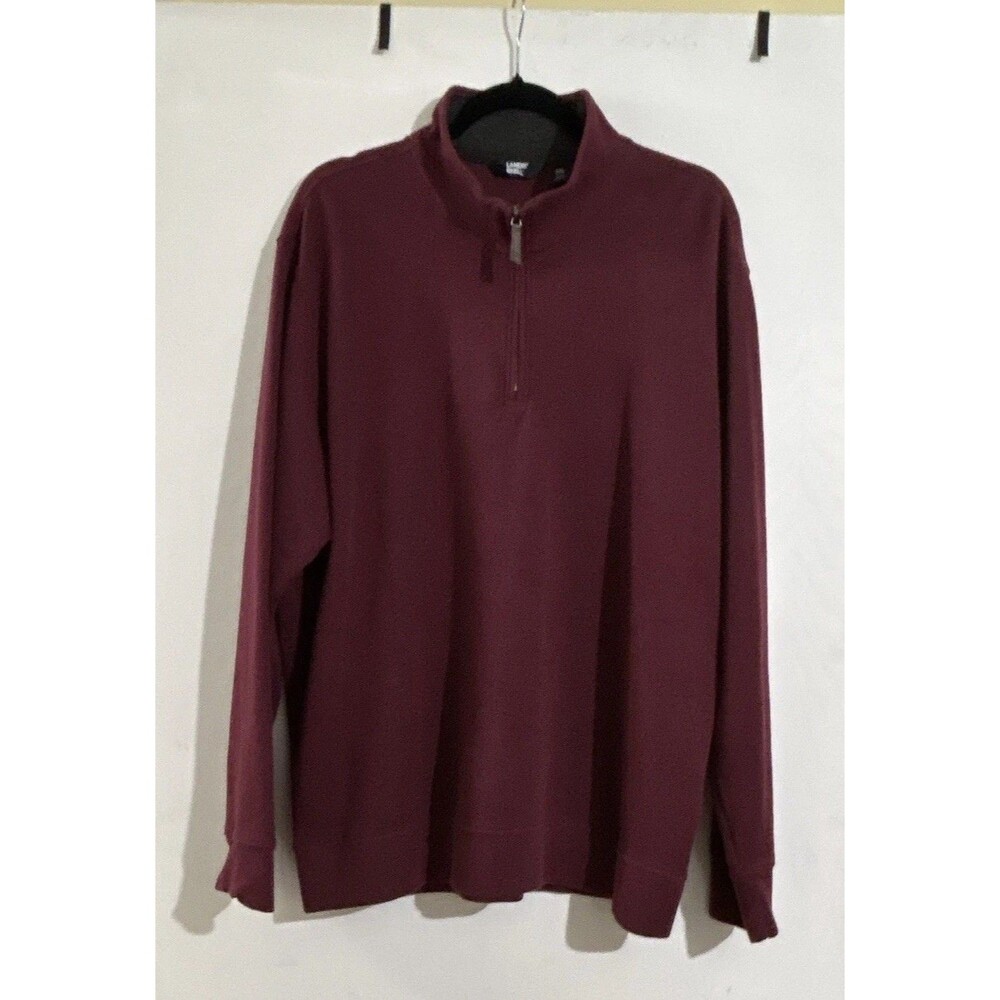 Lands' End Men's Classic Burgundy 1/4 Zip Mock Neck Cotton Knit Sweater 2XL Reg
